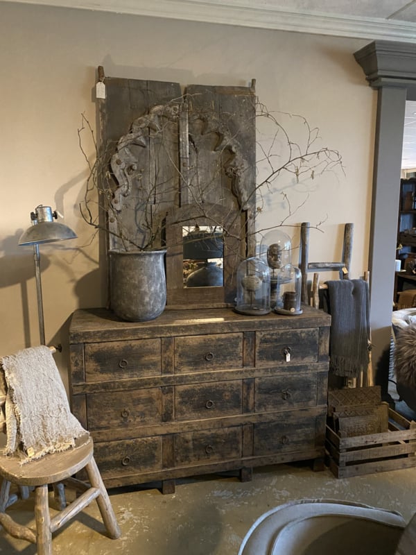 grote oude stoere ladenkast dressoir sideboard Sidetable kast industrieel donkerbruin vergrijsd vintage | Meubels | Jagershuis