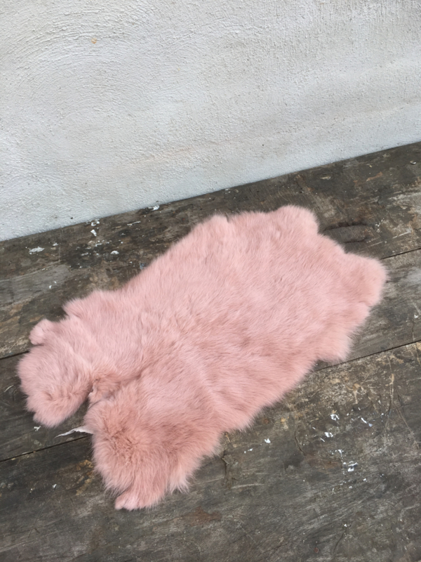 Nieuw konijnenVachtje haas konijn Oud rose roze huid vacht vachtje kleed kleedje bont bontje kleed velletje