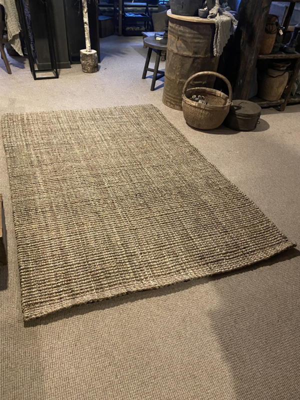 Heel grof jute vloerkleed 230 x cm carpet tapijt landelijk stoer vintage boho rug | Decoratie 't Jagershuis