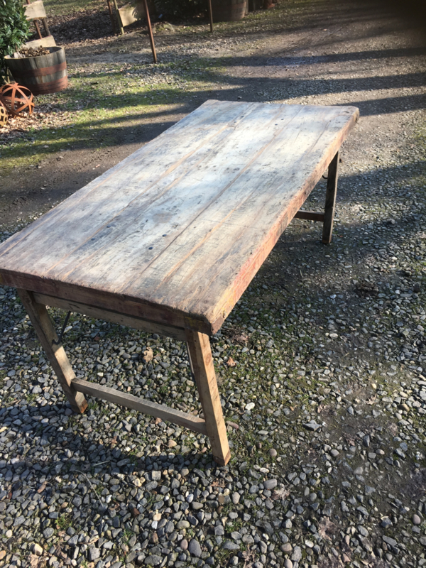 Oude landelijke industriële eettafel 150 x 75 naturel hout houten Sidetable bureau buro klaptafel werkbank werktafel oud vintage stoer | Meubels | 't Jagershuis