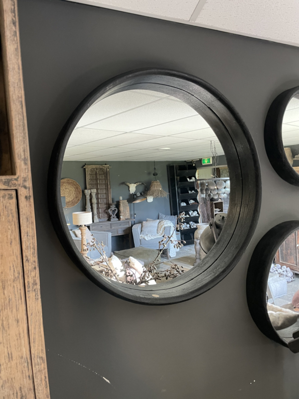 Set van 3 houten spiegels wanddecoratie wandpaneel kozijn venster 55cm en 45cm spiegel rond zwart kozijn venster landelijk industrieel vintage | Spiegels | 't Jagershuis