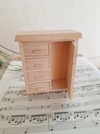 houten kastje 1 deur/4 laatjes naturel