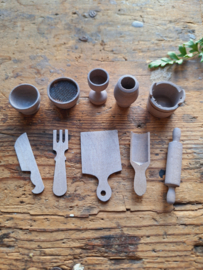 keukenservies en gereedschap verweerd hout 10 delig