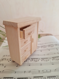 houten kastje 1 deur/4 laatjes naturel