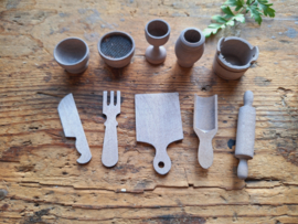 keukenservies en gereedschap verweerd hout 10 delig