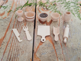 keukenservies en gereedschap naturel hout 10 delig