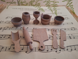 keukenservies en gereedschap verweerd hout 10 delig