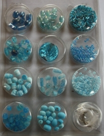 Kralenset Glaskralen aquablauw