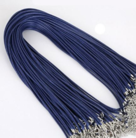 Wax koord 2mm Halsketting met slotje - Donker Blauw