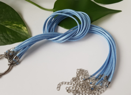Wax koord 2mm Halsketting met slotje - Licht blauw