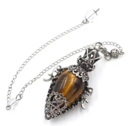 Tijgeroog pendel wicca - zilver
