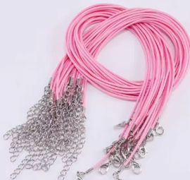 Wax koord 1,5mm Halsketting met slotje - roze - ca 60cm