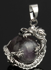 Edelsteen hanger bol met draak  - Amethyst