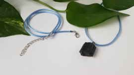 Wax koord 2mm Halsketting met slotje - Licht blauw