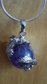 Edelsteen hanger bol met draak  - Amethyst