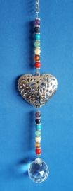 Chakra hanger met zilveren hart en edelsteen kralen