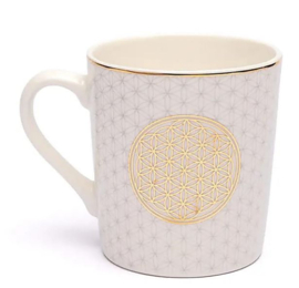 Mok/kopje  Bloem des levens wit/goud
