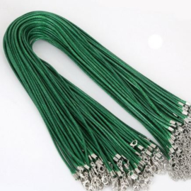 Wax koord 2mm Halsketting met slotje - Donker Groen