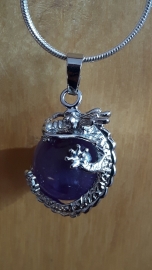 Edelsteen hanger bol met draak  - Amethyst
