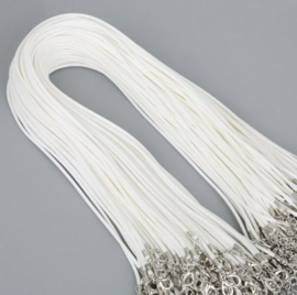 Wax koord 2mm Halsketting met slotje - wit