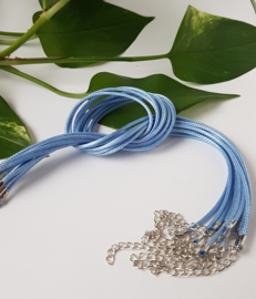 Wax koord 2mm Halsketting met slotje - Licht blauw