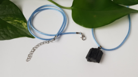 Wax koord 2mm Halsketting met slotje - Licht blauw