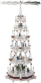 Kerstpiramide 6 etages kerstverhaal elektrisch wit/bordeaux 106cm