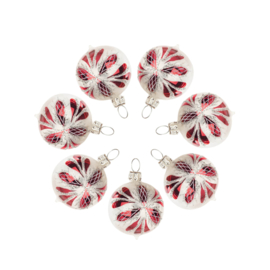 Thüringer kerstbal kogel 4cm ijswit/rood (set 7)