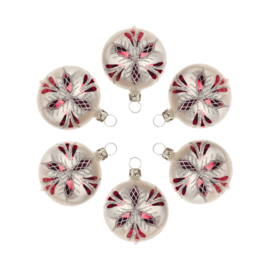 Thüringer kerstbal kogel 5cm ijswit/rood (set 6)