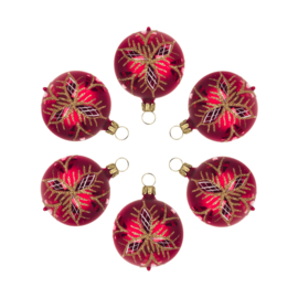 Thüringer kerstbal kogel 5cm rood/mat wafelmotief  (set 6)