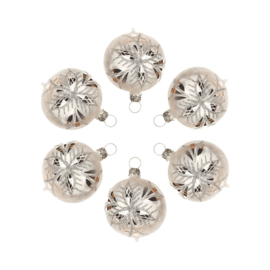 Thüringer kerstbal kogel 5cm ijswit/zilver (set 6)