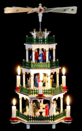 Kerstpiramide 4 etages kerstverhaal wit/groen 44cm