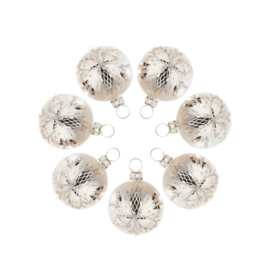 Thüringer kerstbal kogel 4cm ijswit/zilver (set 7)