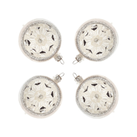 Thüringer kerstbal halve kogel 6cm ijswit/zilver(set 4)