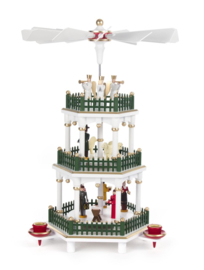 Kerstpiramide 3 etages kerstverhaal wit/groen 35cm