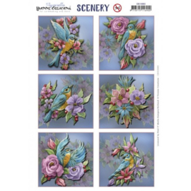 Yvonne Creations CDS10083 Scenery Aquarella Birds and Flowers Round 3D push out A4