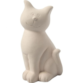 Spaarpot kat van wit terracotta 14 cm hoog