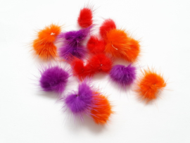 Pluizige bolletjes oranje, rood, paars 16 stuks Ø 1,5 cm