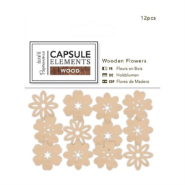 Docrafts Papermania capsule elements wooden flowers 16 stuks PMA 174674