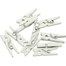 Houten mini wasknijpers wit geverfd 2,5 x 0,3 cm 36 stuks
