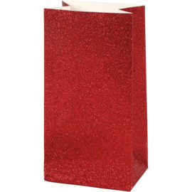 Vivi Gade Design papieren zakken glitter rood 8 stuks 150 grams 17 x 6  x 9 cm