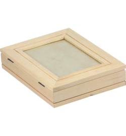 Houten doos met fotoraam en glasplaat 18,8 x 14,5 x 4 cm