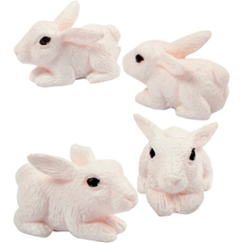 Mini dieren konijnen van hars huidskleur 4 stuks 1 x 2 x 1 cm