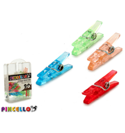 Pincello plastic gekleurde knijpers assorti 2,5 cm 20 stuks