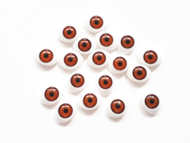 Witte plastic ovale ogen met bruine pupillen 18 stuks 1,6 x 1,7 cm