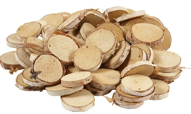 Nature Look houten ronde schijfjes met gaatje 495 gram Ø 3,5 cm 4 cm en 5 cm