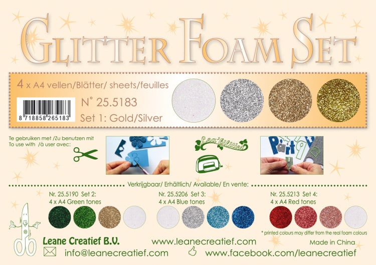 Leane Creatief Glitter Foam Set 1 Gold/Silver 25.5183 4 vellen assorti A4