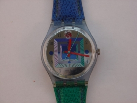 Kunststof Swatch horloge met leren band