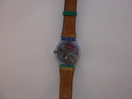 Kunststof Swatch horloge met leren band