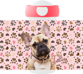 Mepal broodtrommel en drinkbeker Frenchy pink (Franse Bulldog)